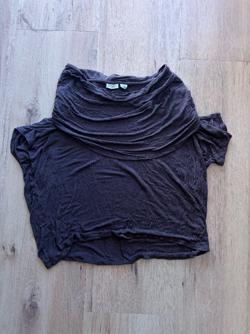 Cato brand short-sleeve cowl neck top in a dark brown